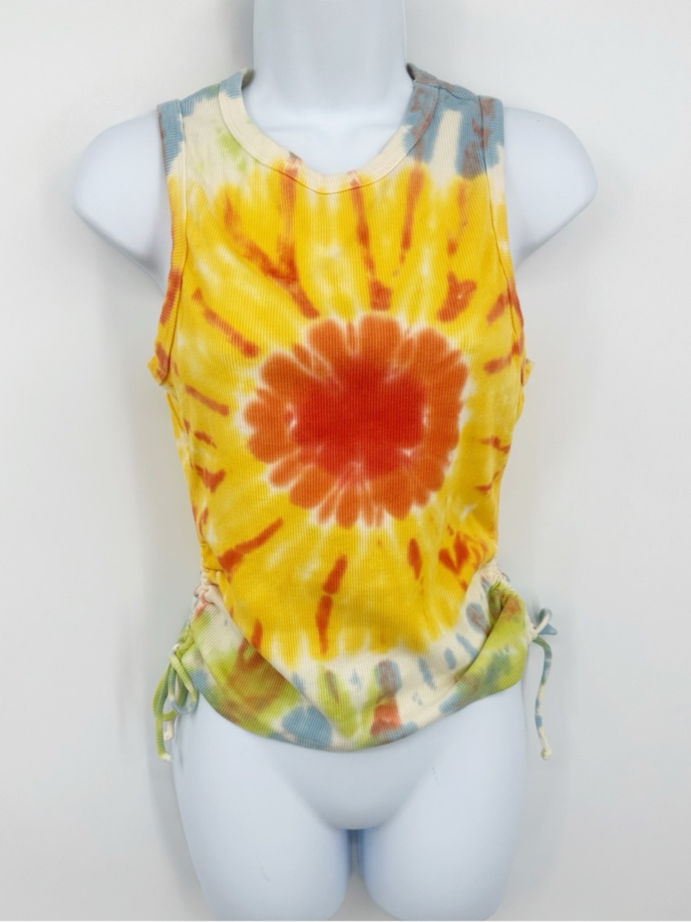 No Boundaries Tie Dye Drawstring Cinched Sides Tank Top Size Small Boho Hippie